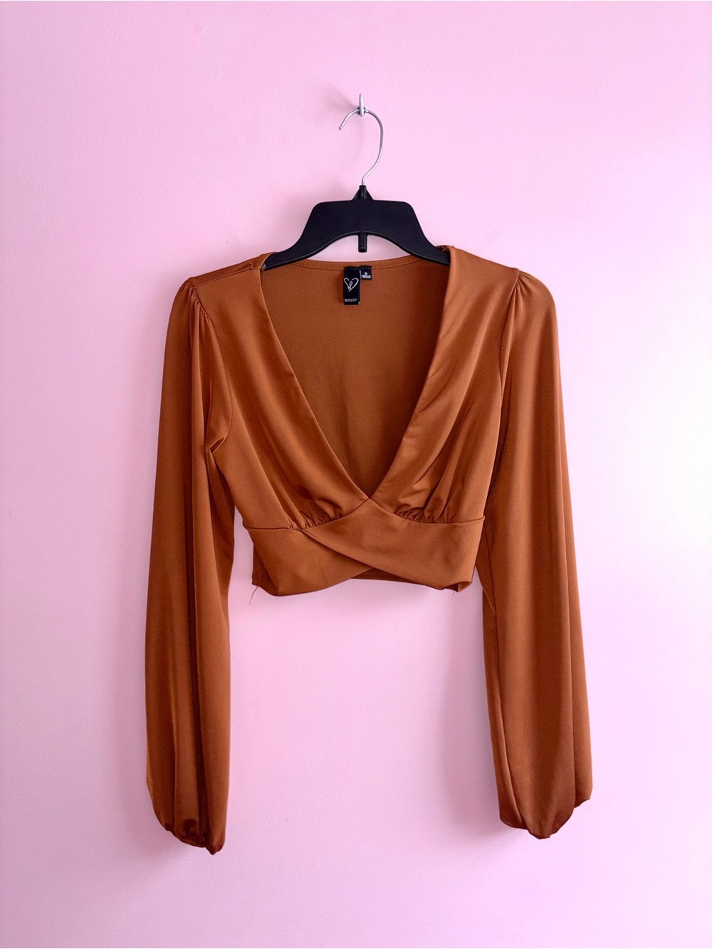 Windsor Rust Brown Long-Sleeve Wrap Crop Top